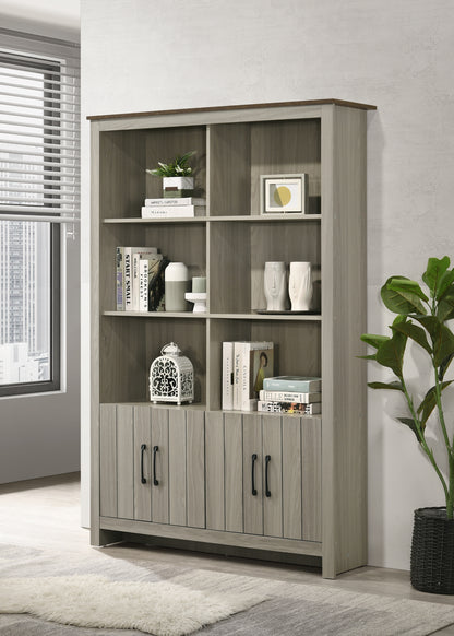 Nylin Cabinet Bookcase – 47" Gray Oak Shelf with Cabinet Doors