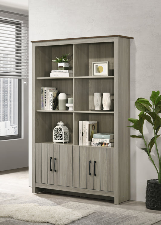 Nylin Cabinet Bookcase – 47" Gray Oak Shelf with Cabinet Doors