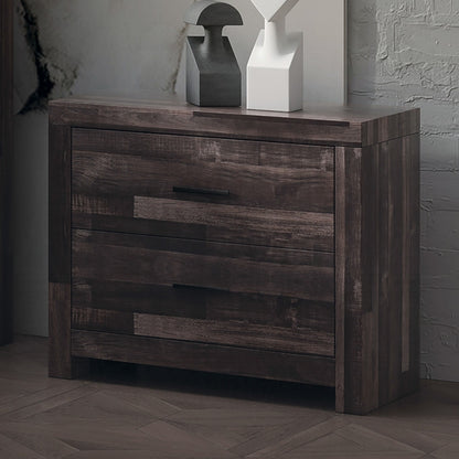 Cavrin Stand – Contemporary Oak Nightstand with Plank Texture & Two Drawers