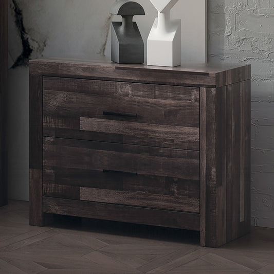 Cavrin Stand – Contemporary Oak Nightstand with Plank Texture & Two Drawers
