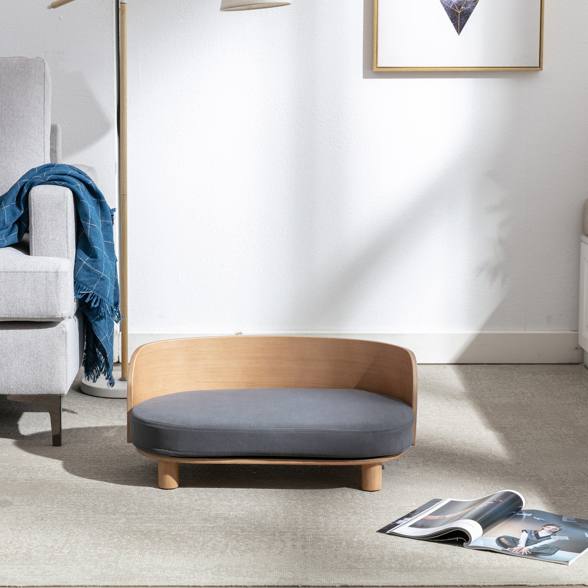 Kova Pet Sofa – Scandinavian Elevated Dog Lounger with Velvet Cushion & Walnut Wood Frame - JUSTLIVE NESTJUSTLIVE NEST