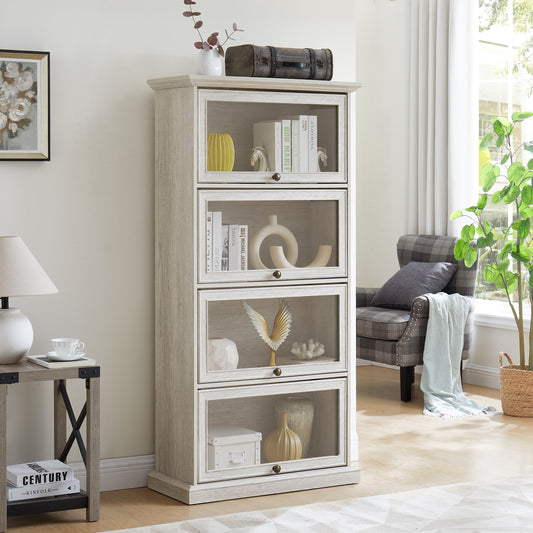 Glavix Flip Showcase – 4-Tier White Glass Display Cabinet with Flip-Up Doors