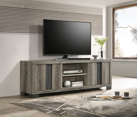 Rustlin Console – Weathered Wood TV Stand with Open Shelf