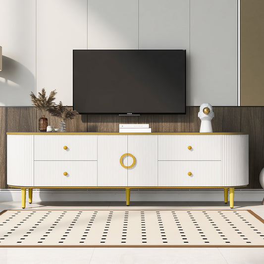 Trivenza TV Console – 4 Drawers + 1 Cabinet with Metal Legs (Up to 80")