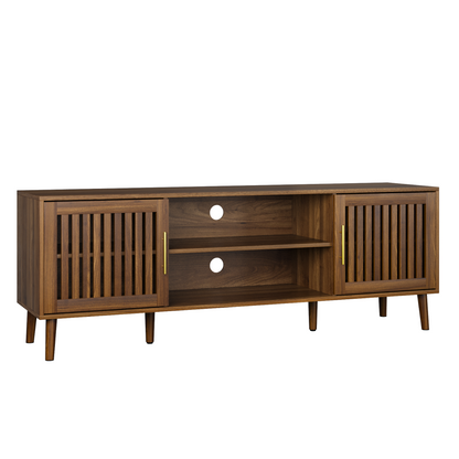 Midvyn Grid Console – 63" Walnut TV Stand with Grille Doors & Adjustable Shelf