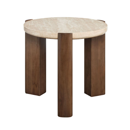 Leonardo End Table – Travertine Slab Top with DeepOak Frame