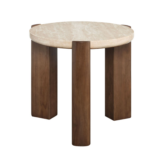 Leonardo End Table – Travertine Slab Top with DeepOak Frame