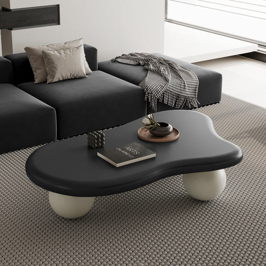 Cloudelle Coffee Table – 47" Sculpted Cloud Shape with Three Ball Legs in Black & White