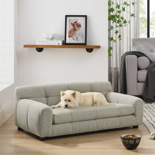 Kova Plush Pet Sofa – Beige Rectangular Dog Couch with Backrest & Side Arms for Small/Medium Breeds - JUSTLIVE NESTJUSTLIVE NEST