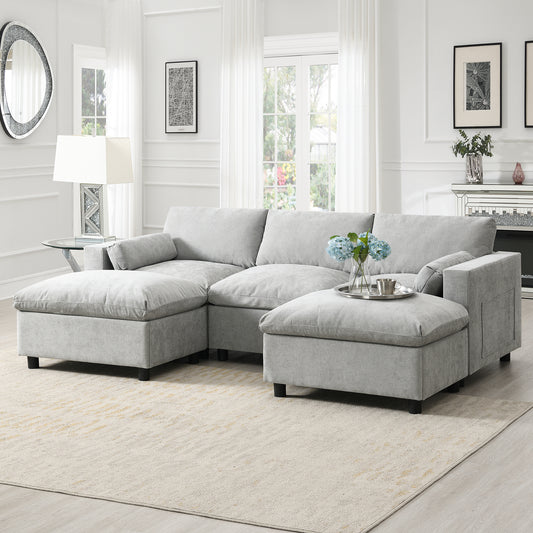 CloudFrame™ 5-Seat Plush Lounge – Freeform Sofa Set with Storage & Dual Ottomans