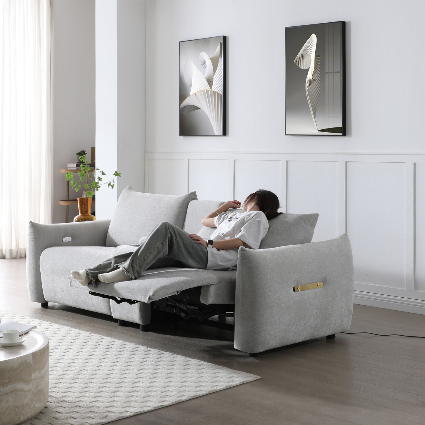 Power Recline Duo – Upholstered Linen Lift Loveseat with USB Charging & Sleeper Function