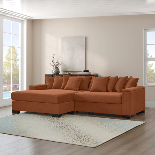 111' Luxe Lounge – Ribbed Reddish Brown Comfort Sofa with Convertible Relax Seat & Hidden Storage