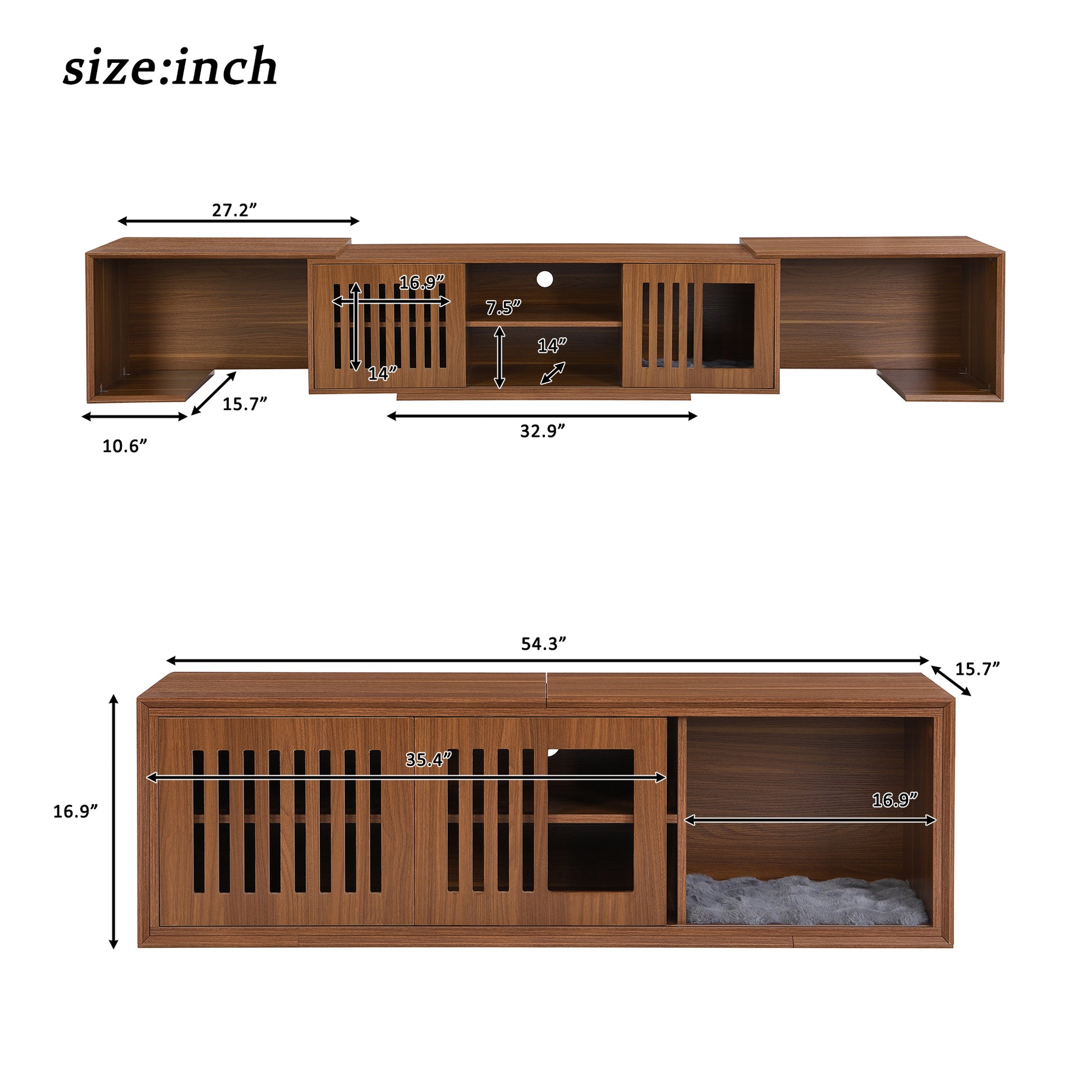 Vero Pet - Friendly TV Console – Mid - Century Walnut Stand with Soft Cushion, Sliding Door & Cat Hideout - JUSTLIVE NESTJUSTLIVE NEST