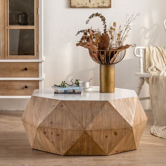 Vesaro Coffee Table – Embossed Retro White Top with Sculpted Baseform