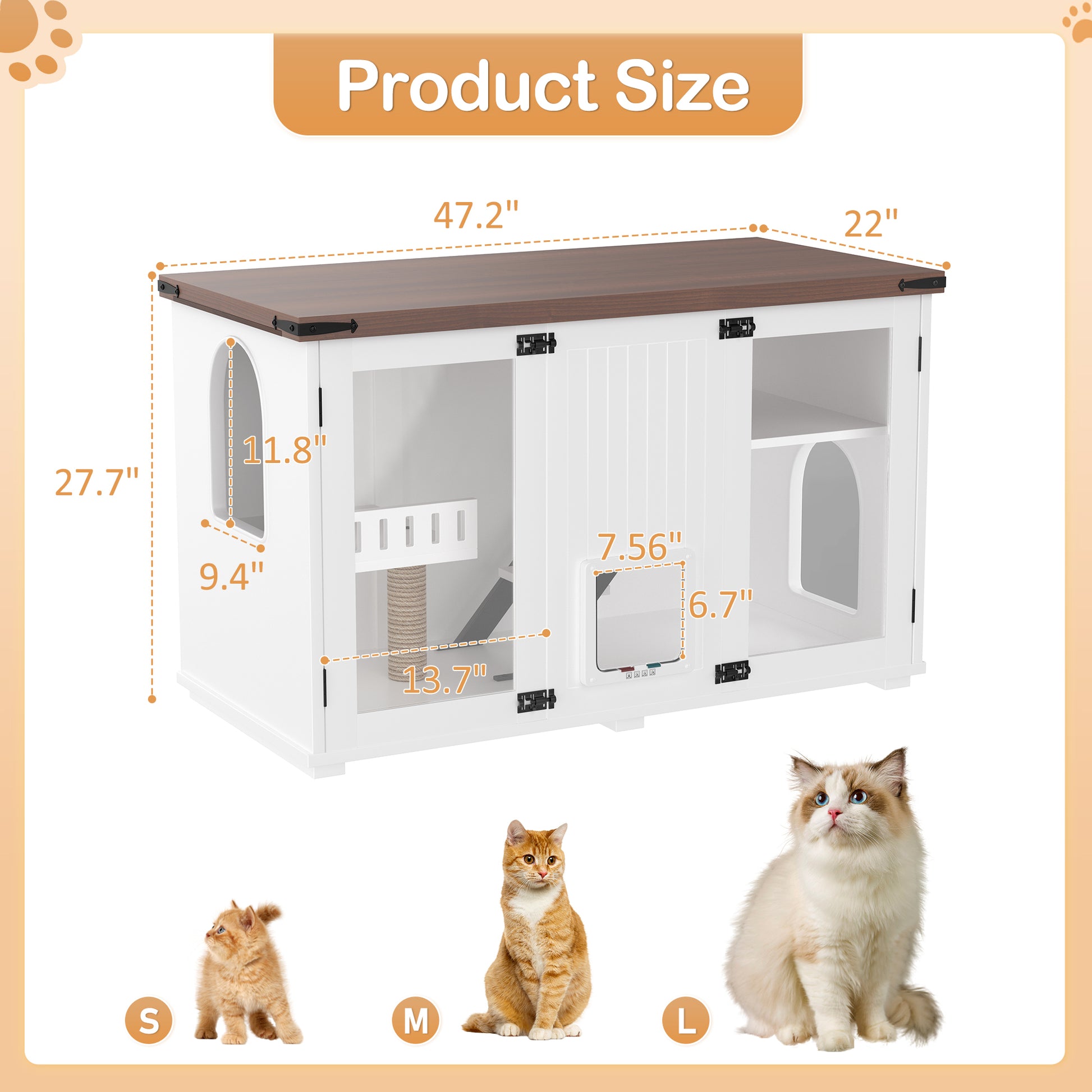 Nuvio 47" Smart Litter Cabinet – White Cat Enclosure with LED Light, Stair Entry, Scratch Panel & Side Table Design - JUSTLIVE NESTJUSTLIVE NEST