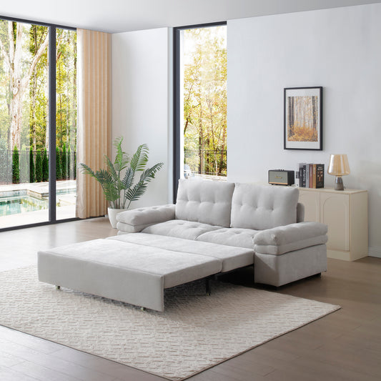 Monaco Grey Haven – Modern Linen Sofa Bed with Pull-Out Sleeper & Chaise Comfort