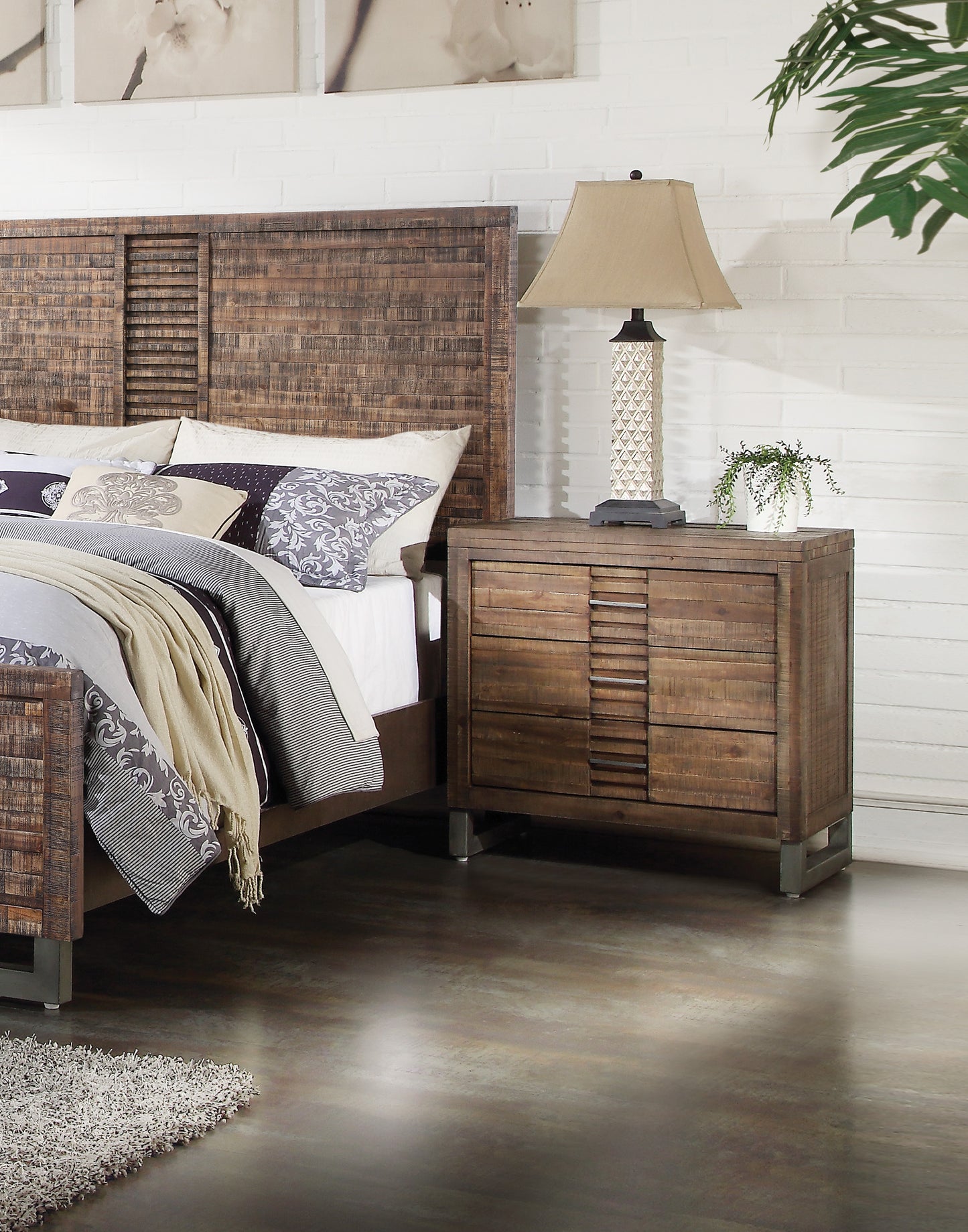 Andryn Stand – Reclaimed Oak Finish Nightstand with Rustic Edging