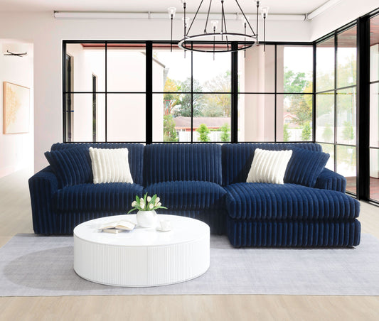 Breton Modular Lounge – Plush Blue Corduroy Sectional with 4 Accent Cushions