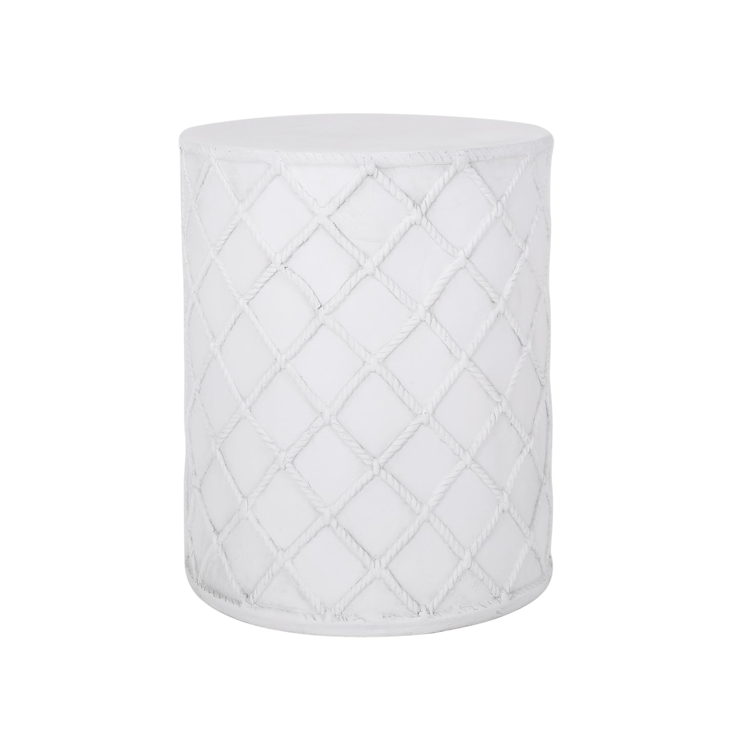 Nautra Rope Accent Table – Diamond-Weave Magnesium Oxide Build in Antique White