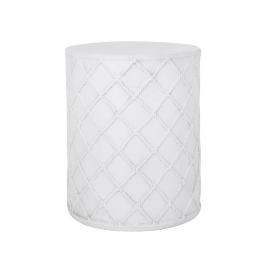 Nautra Rope Accent Table – Diamond-Weave Magnesium Oxide Build in Antique White