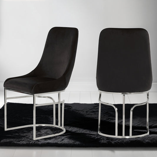 Emrald Dining Chairs – 2-Piece Set in Black Upholstery with Steel Legs