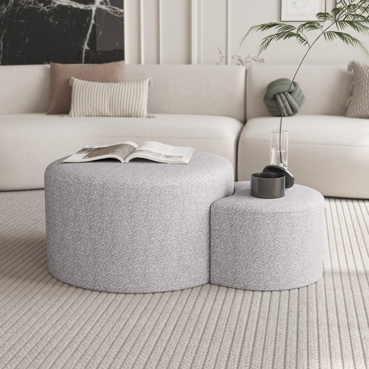 Kovia Nest Set – Upholstered Beige Nesting Tables & Footrests (Set of 2)