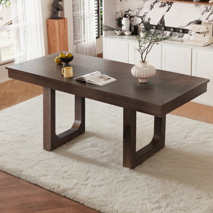 Karnet Extendable Dining Table – 60–78'' Farmhouse Brown Table with Removable Leaf