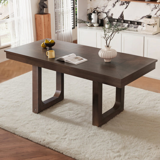 Karnet Extendable Dining Table – 60–78'' Farmhouse Brown Table with Removable Leaf