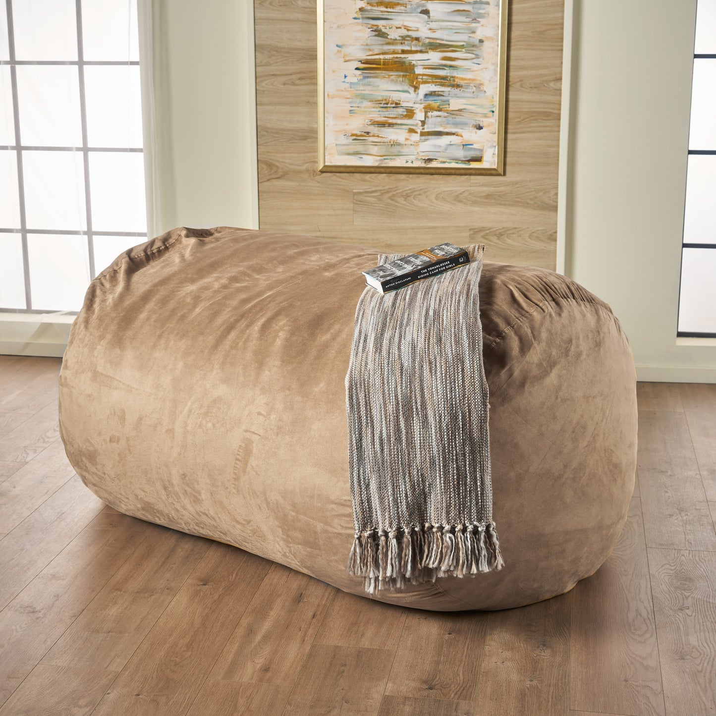 Asher Cylinder Bean Bag – 6.5 Ft Microfiber Suede Bean Sofa with Lounge Form