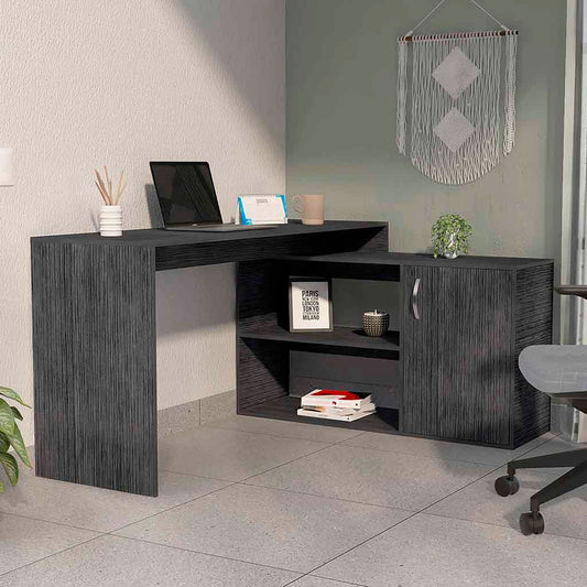 Dallas L-Desk – Corner Office Table with Cabinet and Dual Shelves