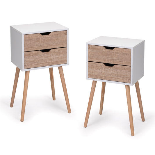 Cavrin Blend Stand – White Walnut Nightstand with 2 Drawers & Solid Wood Legs