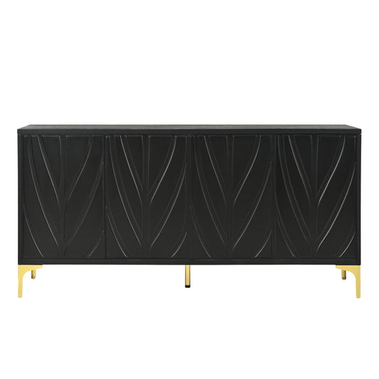 Carven Sideboard – Black Modern 4-Door Cabinet with Handleless Press-to-Open Design
