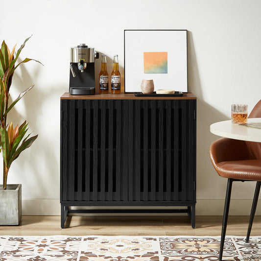 Midvyn Stripe Cabinet – Slatted Door Storage Unit with Metal Base