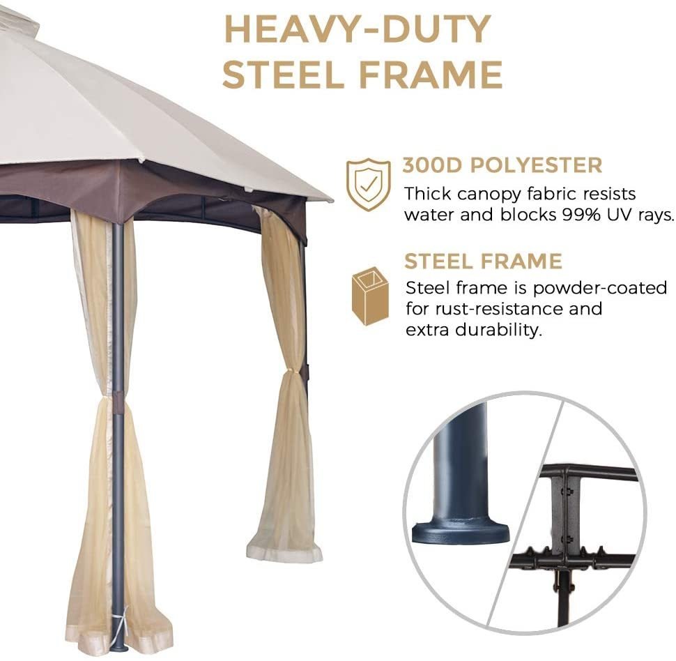 Aurelia 10x12' Soft - Top Metal Gazebo – Heavy Duty Outdoor Pavilion with Mosquito Net & Steel Roof Frame - JUSTLIVE NESTJUSTLIVE NEST