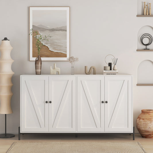 Stravion Quad Buffet – White Storage Cabinet with 2 Cabinets & Metal Legs