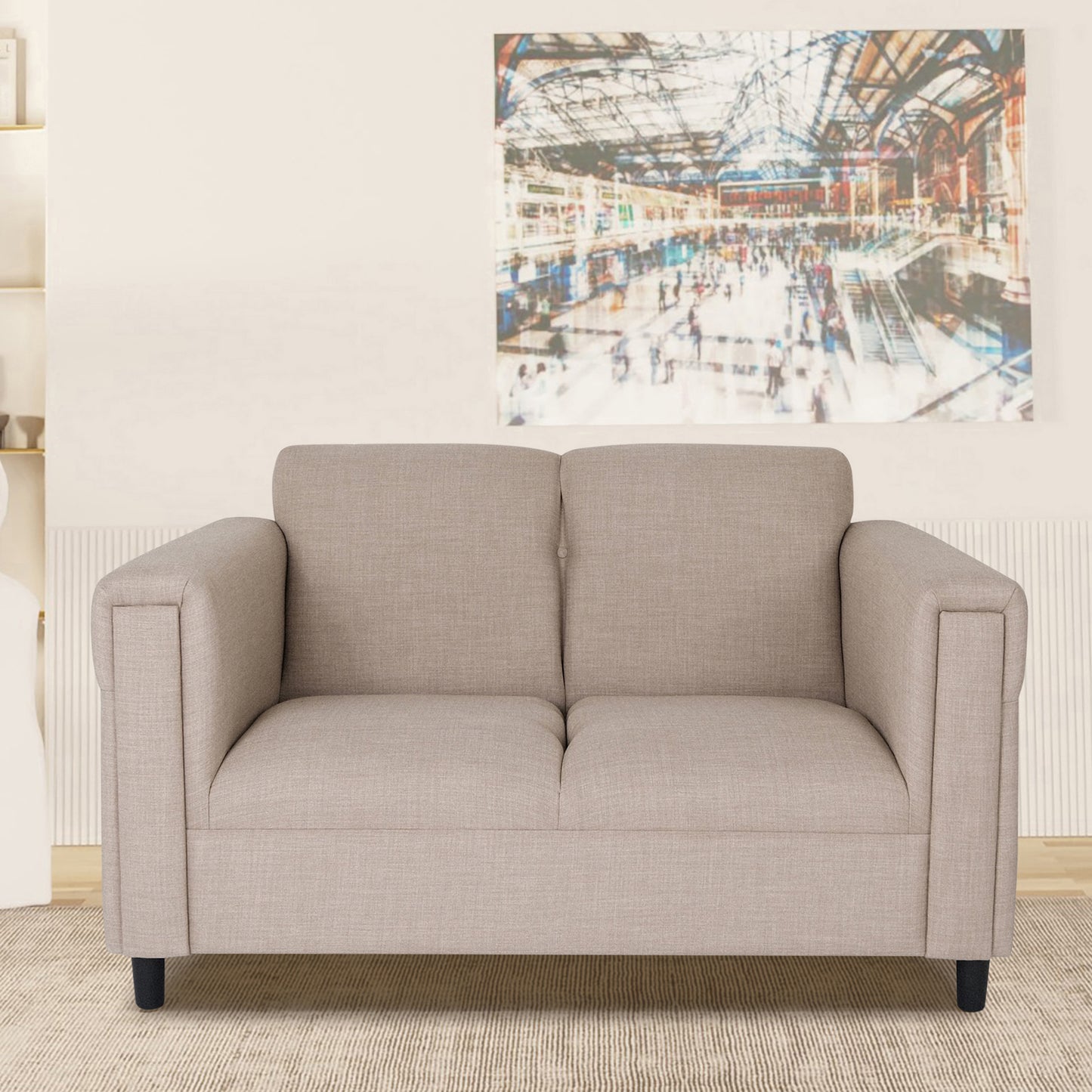 Arlowe™ Toast-Toned Loveseat – Modern Compact 2-Seater with Wood Frame for Cozy Interiors