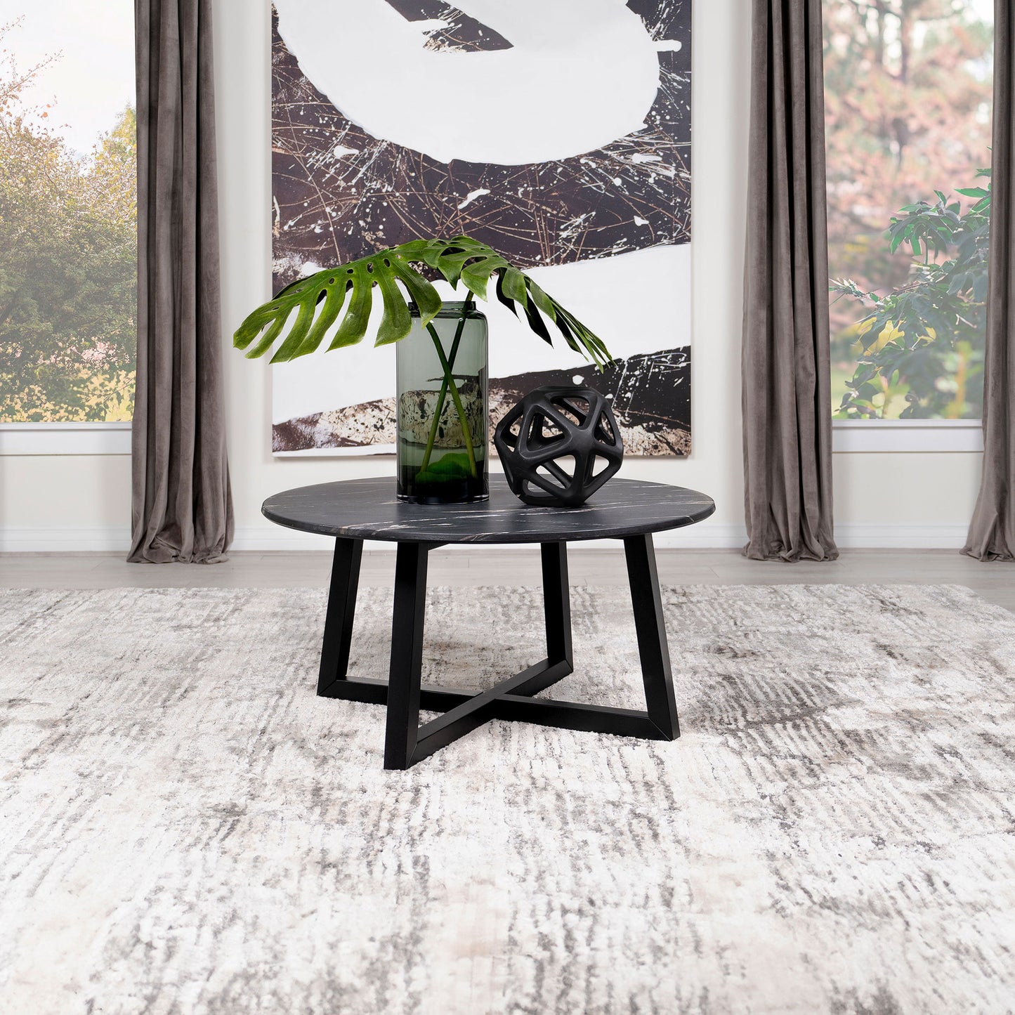 Enlow Coffee Table – SmartTop Black Marblelook Round Surface