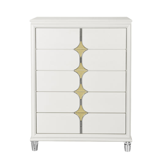Uriuni Gold Tower – Luxe 5-Drawer Chest with Brushed Gold Front and Polished Handles