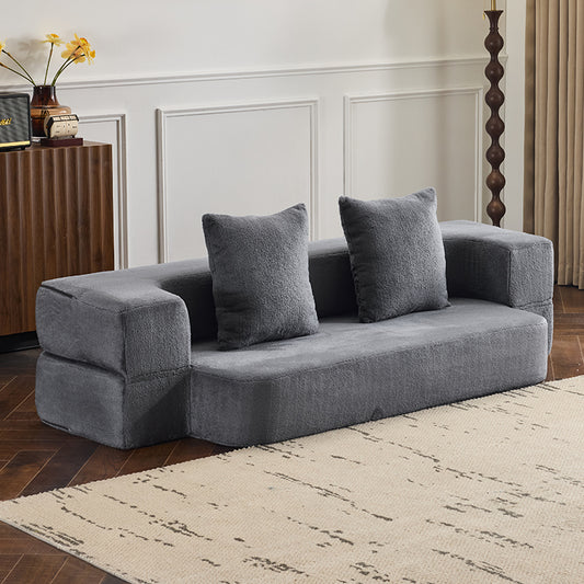 NestEdge ‘CozyFlex” Transformable Sectional – Light Grey Chenille | 3 Ottomans + Fold-Out Foam Bed