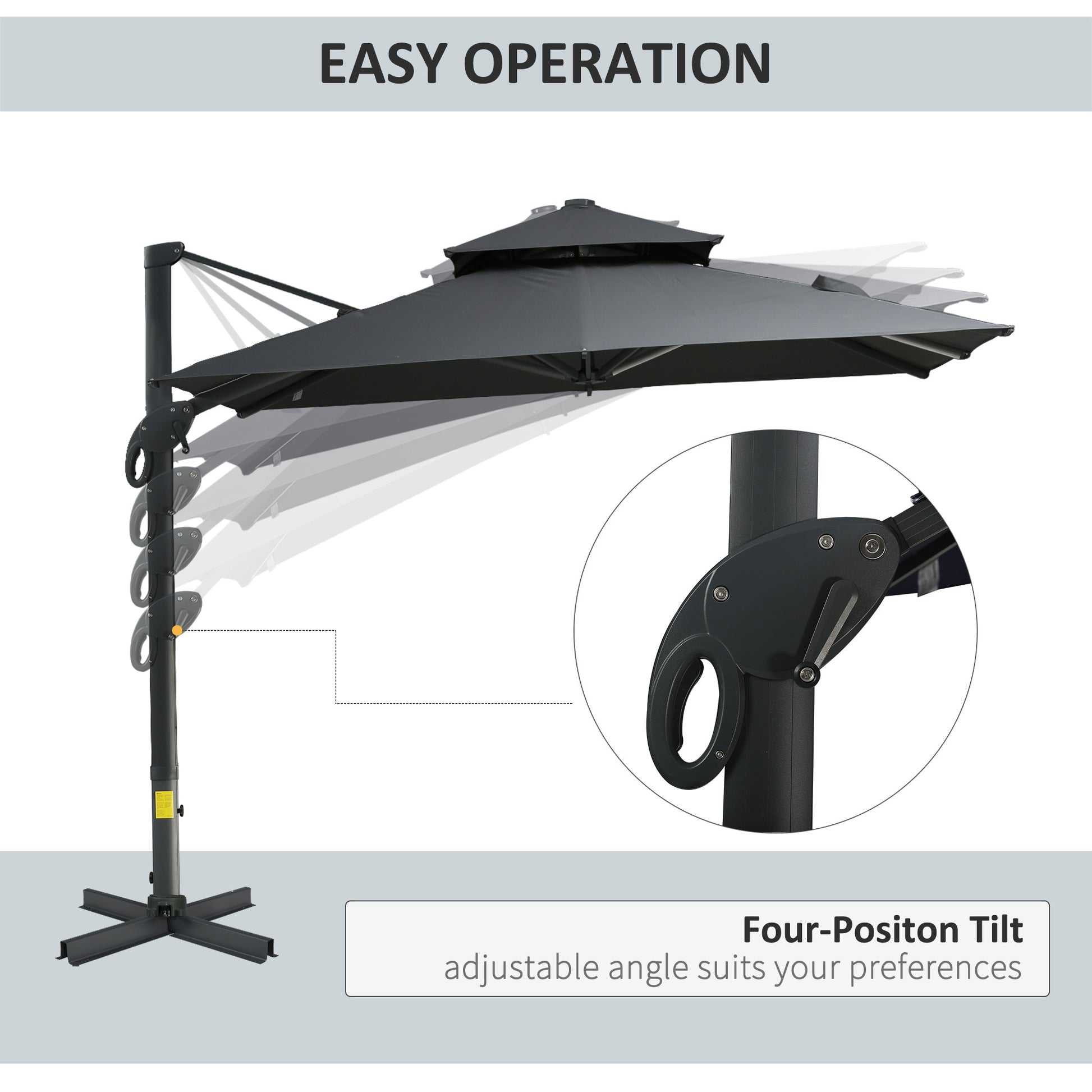 Solair 10' Offset Umbrella – Square Hanging Cantilever Shade with 360° Rotation & Tilt (Gray) - JUSTLIVE NESTJUSTLIVE NEST