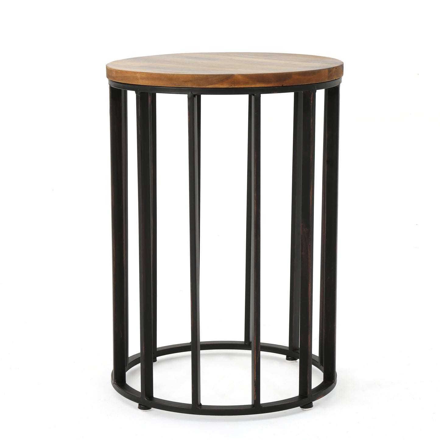 Reno Table – Cylindrical Side Table with Round Wood Top and Metal Frame