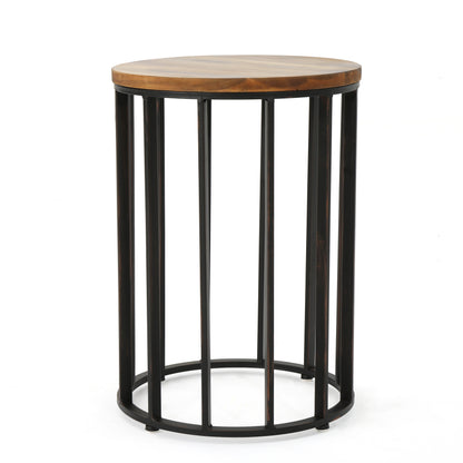Reno Table – Cylindrical Side Table with Round Wood Top and Metal Frame