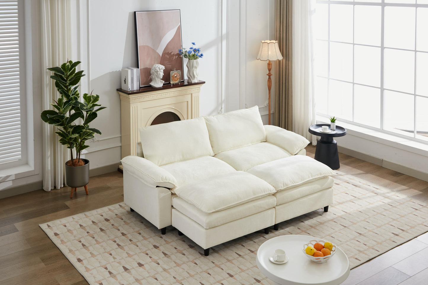 NestEdge ‘LuxeNest” 2-Piece Sectional Set – Beige Sofa + 2 Ottomans | Left/Right Facing Comfort