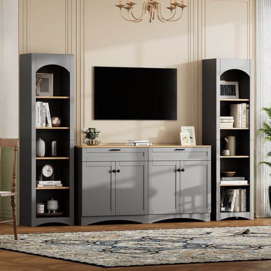 Farmessa Trio Wall Unit – 3-Piece TV Stand with Bookshelf & Sideboard (Up to 70")