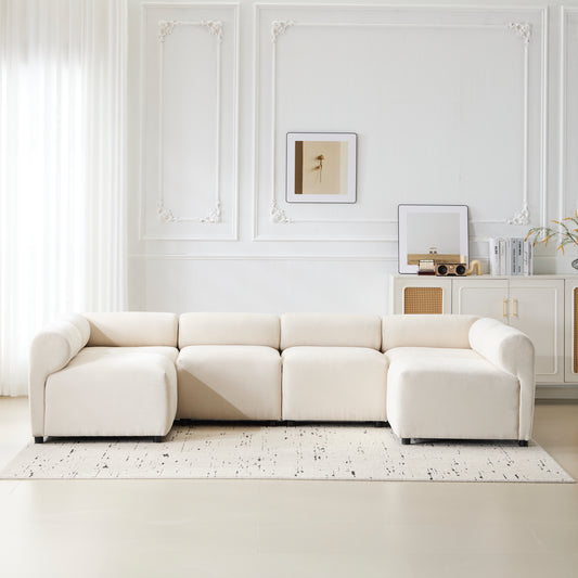 JUSTLIVE NEST® Evelyn Luxe Modular Sofa – 6-Piece U-Shaped Chenille Sectional, Free-Configurable for Large Living Rooms (114")