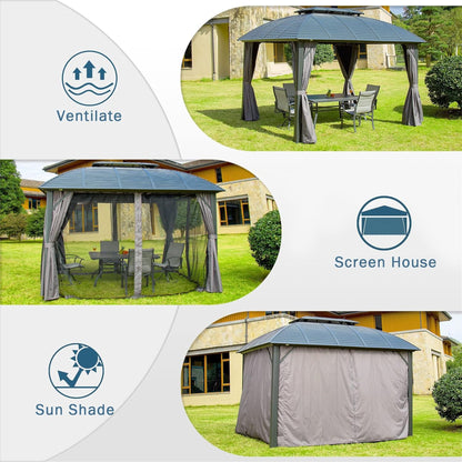 Aurelia 10x12' Hardtop Gazebo – Aluminum Frame Pavilion with Double Steel Roof, Curtains & Netting - JUSTLIVE NESTJUSTLIVE NEST