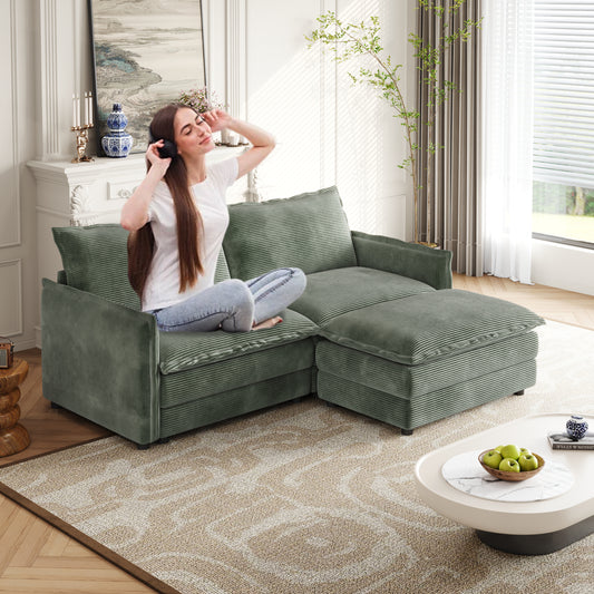NestEdge ‘CorduNest” L-Shape Loveseat – Corduroy 2-Seater | Deep Seat + Ottoman + 2 Cushions