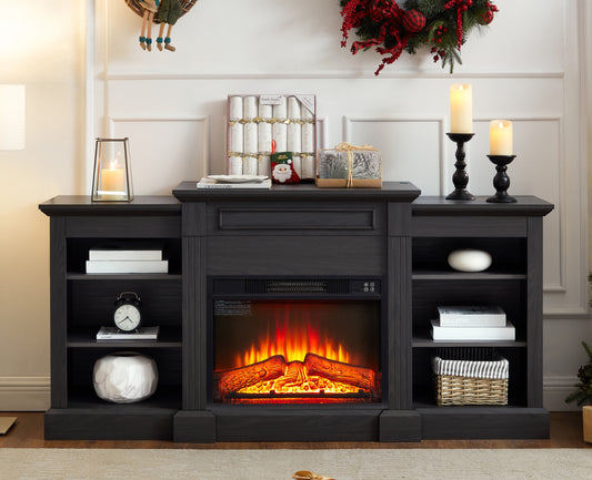 Glavira Heat Console – 70" Grey TV Cabinet with Fireplace Insert