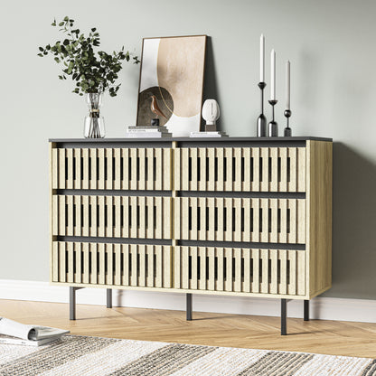 Fluvana 6-Drawer Dresser – Fluted Two-Tone Storage Cabinet with Minimalist Design