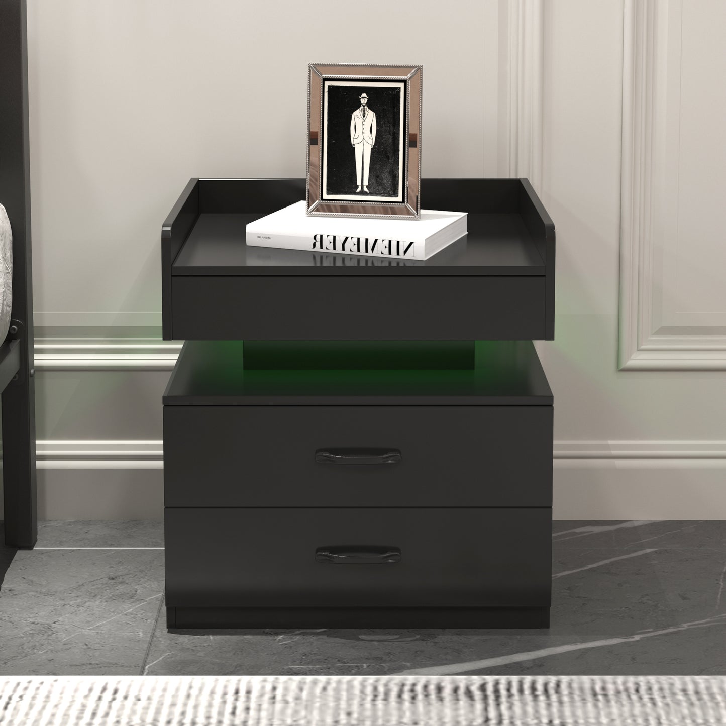 Vionix Duo Set – LED-Lit Nightstands with 2 Drawers & Multi-Use Storage (Set of 2)